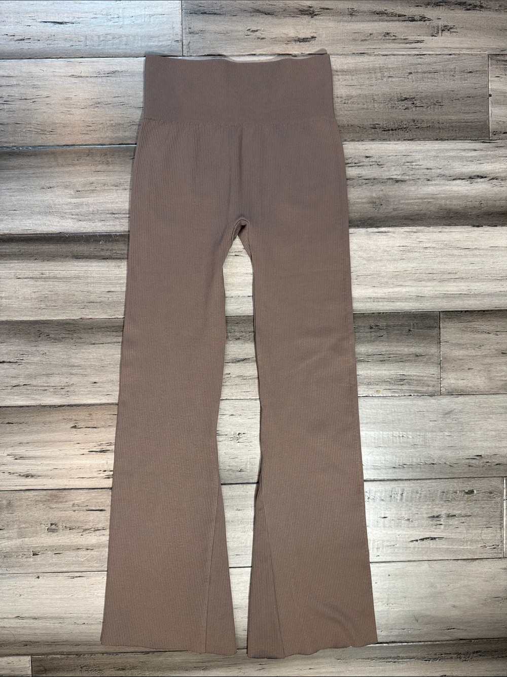 Ribbed High-Waist Flare Pants - Taupe
